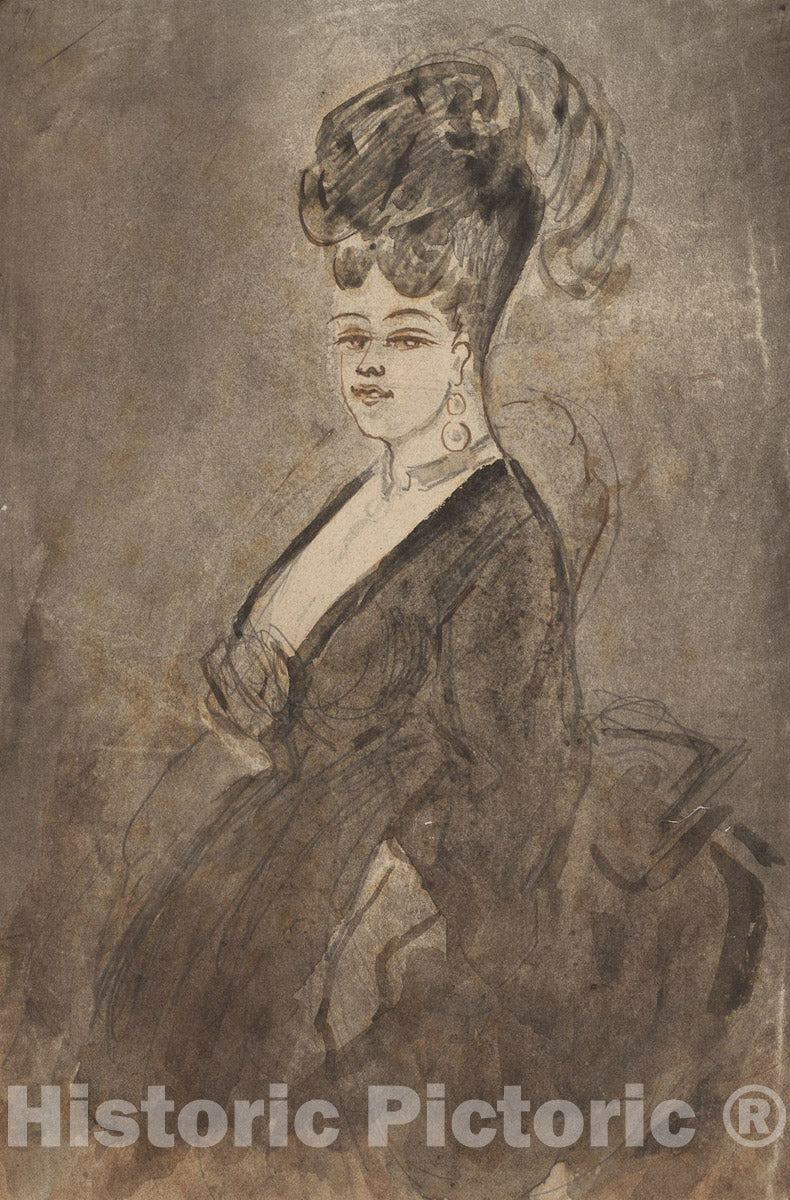 Art Print : Three-Quarter Length Portrait of a Woman, Constantin Guys, c 1860, Vintage Wall Decor :
