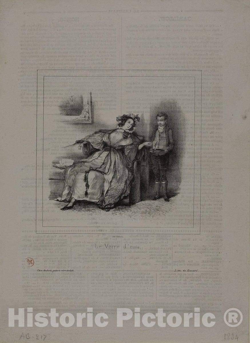 Art Print : The Glass of Water, Paul Gavarni, c 1834, Vintage Wall Decor :
