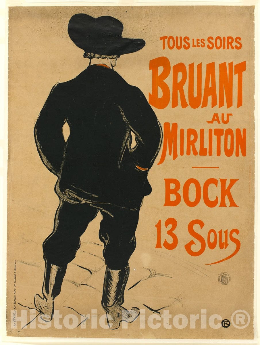 Art Print : Aristide Bruant, Henri de Toulouse-Lautrec, 1893, Vintage Wall Decor :