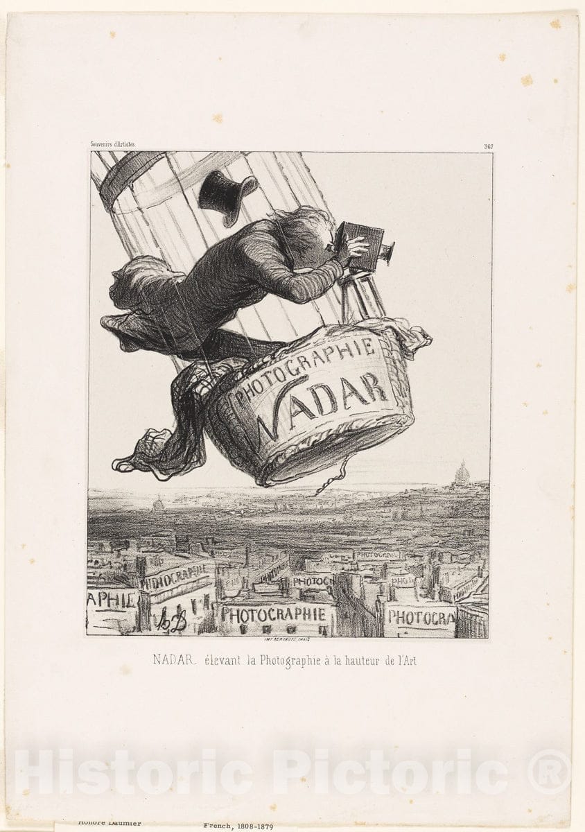 Art Print : Nadar Elevating Photography to the Heights of Art, Honore Victorin Daumier , c 1862, Vintage Wall Decor :