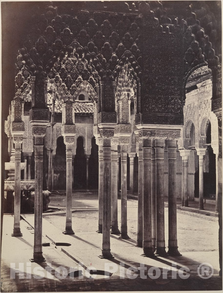 Photo Print : Charles Clifford - The Lion Court at The Alhambra, Viewed from Beneath The Portico Temple : Vintage Wall Art