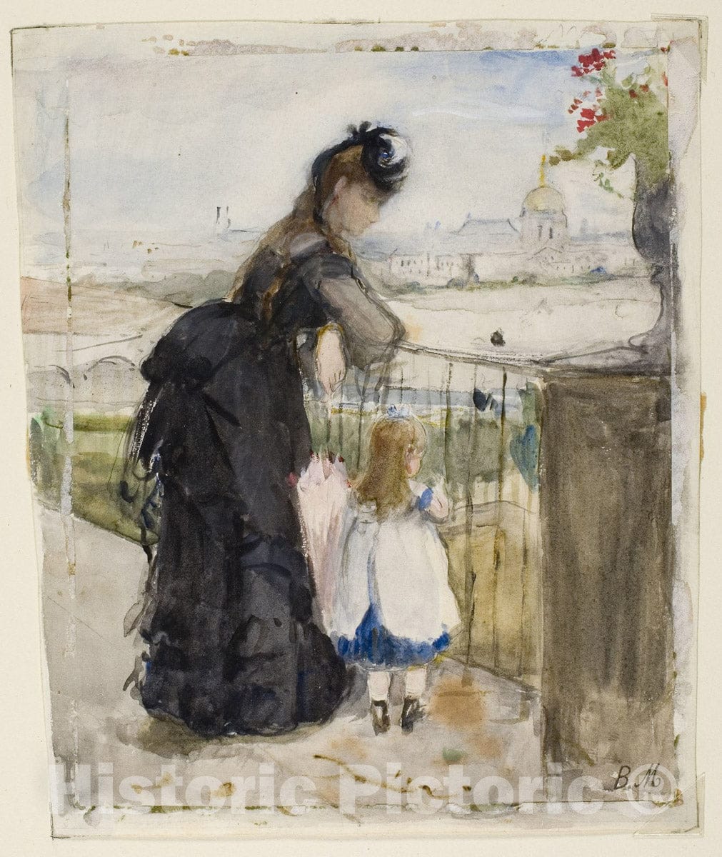 Art Print : On the Balcony, Berthe Morisot, c 1872, Vintage Wall Decor :