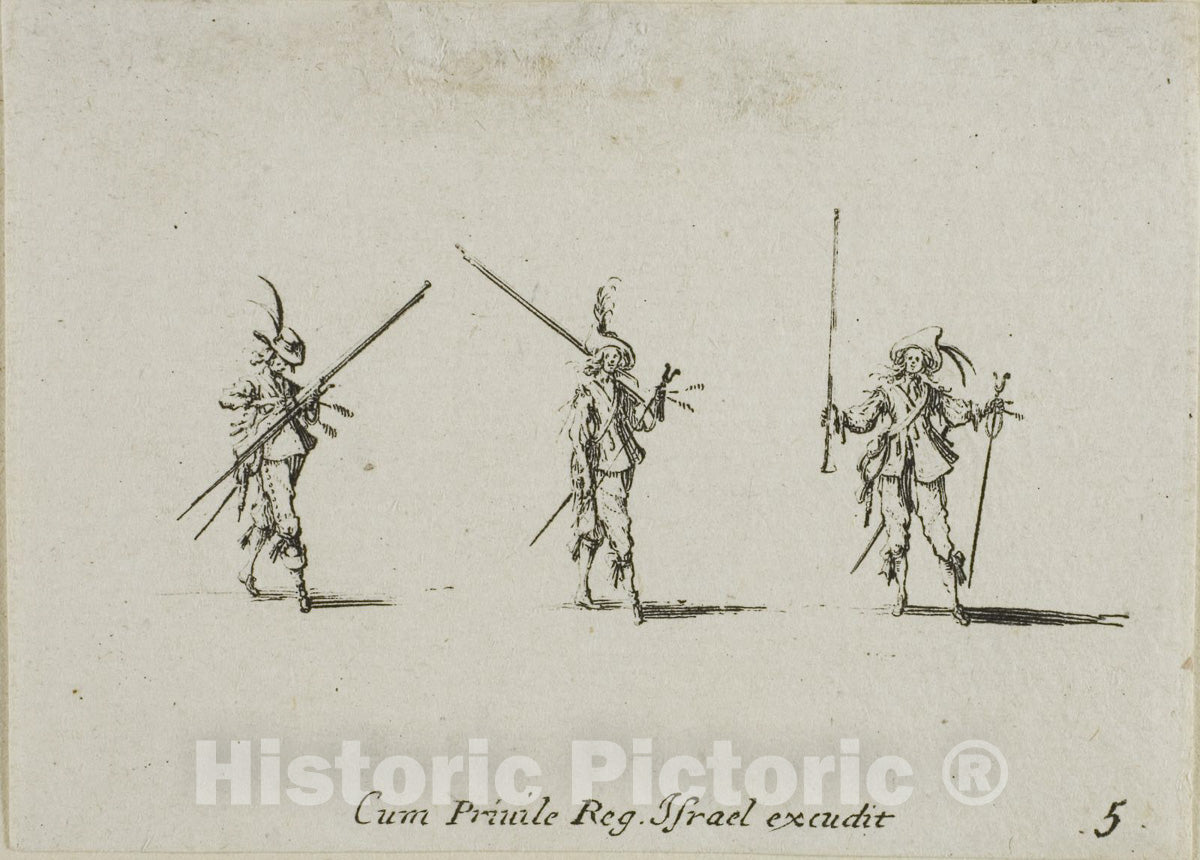 Art Print : Drill with Tilted Pikes, plate five from The Military Exercises, Jacques Callot, 1635, Vintage Wall Decor :