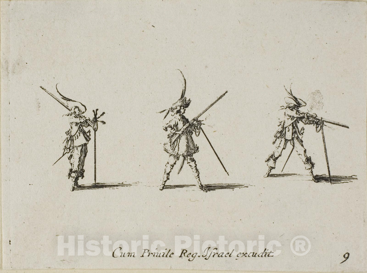 Art Print : Firing the Musket, plate nine from The Military Exercises, Jacques Callot, 1635, Vintage Wall Decor :