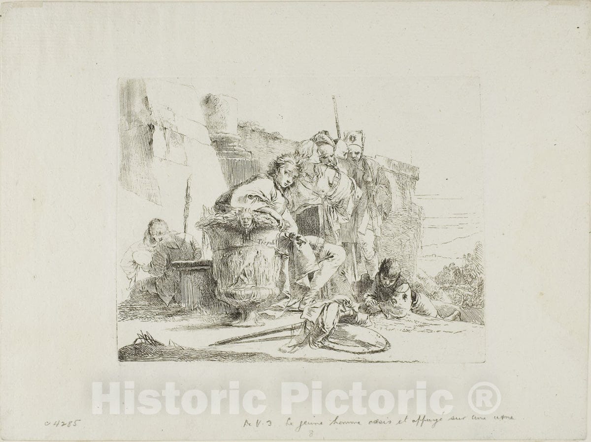 Art Print : Seated Youth Leaning Against an Urn, from Capricci, Giambattista Tiepolo, c 1740, Vintage Wall Decor :