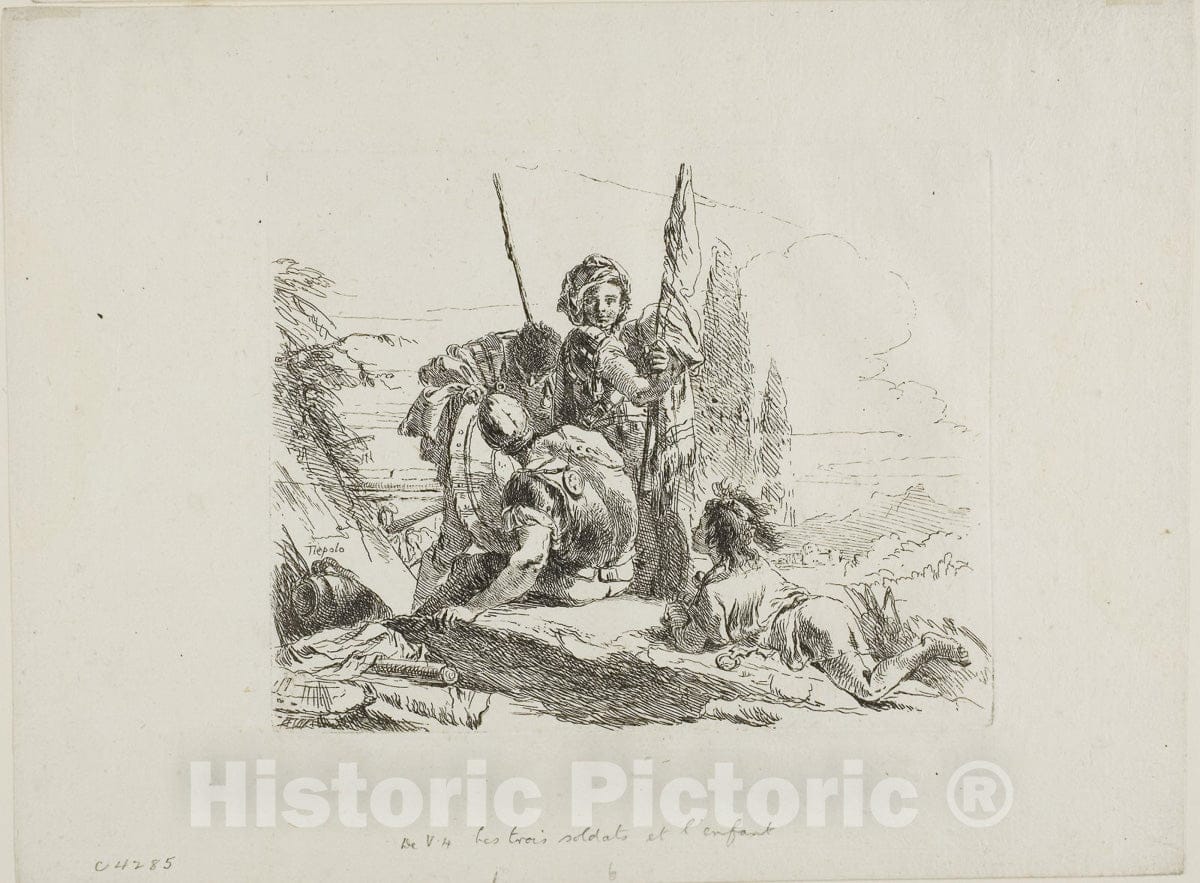 Art Print : Three Soldiers and a Boy, from Capricci, Giambattista Tiepolo, c 1735, Vintage Wall Decor :