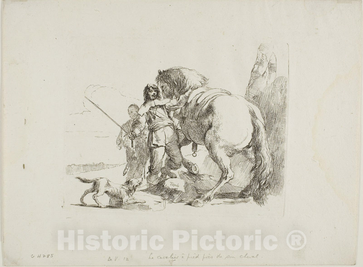 Art Print : The Rider Standing by His Horse, from Capricci, Giambattista Tiepolo, c 1740, Vintage Wall Decor :