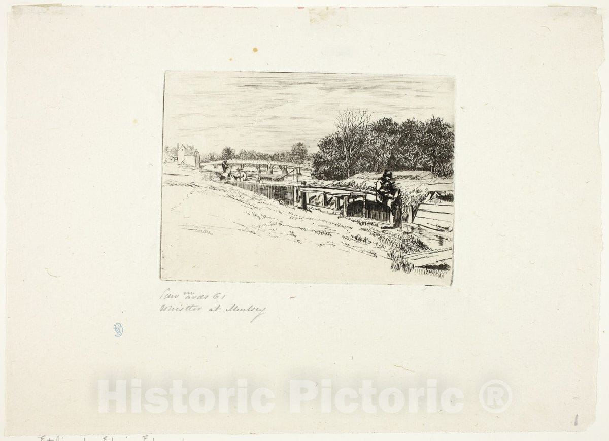 Art Print : Whistler Sketching at Moulsey Lock, Edwin Edwards, c 1861, Vintage Wall Decor :