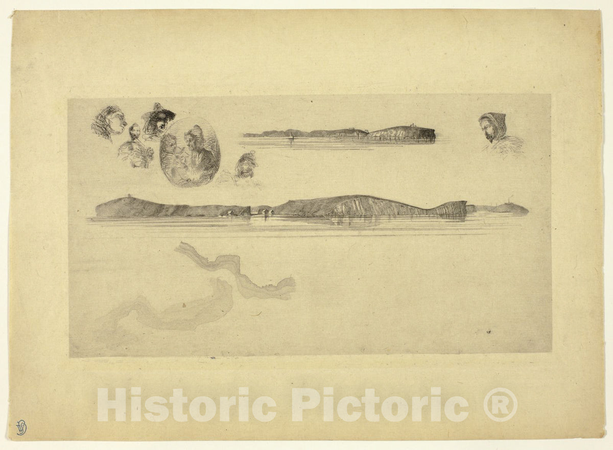 Art Print : Sketches on the Coast Survey Plate, James McNeill Whistler, c 1854, Vintage Wall Decor :