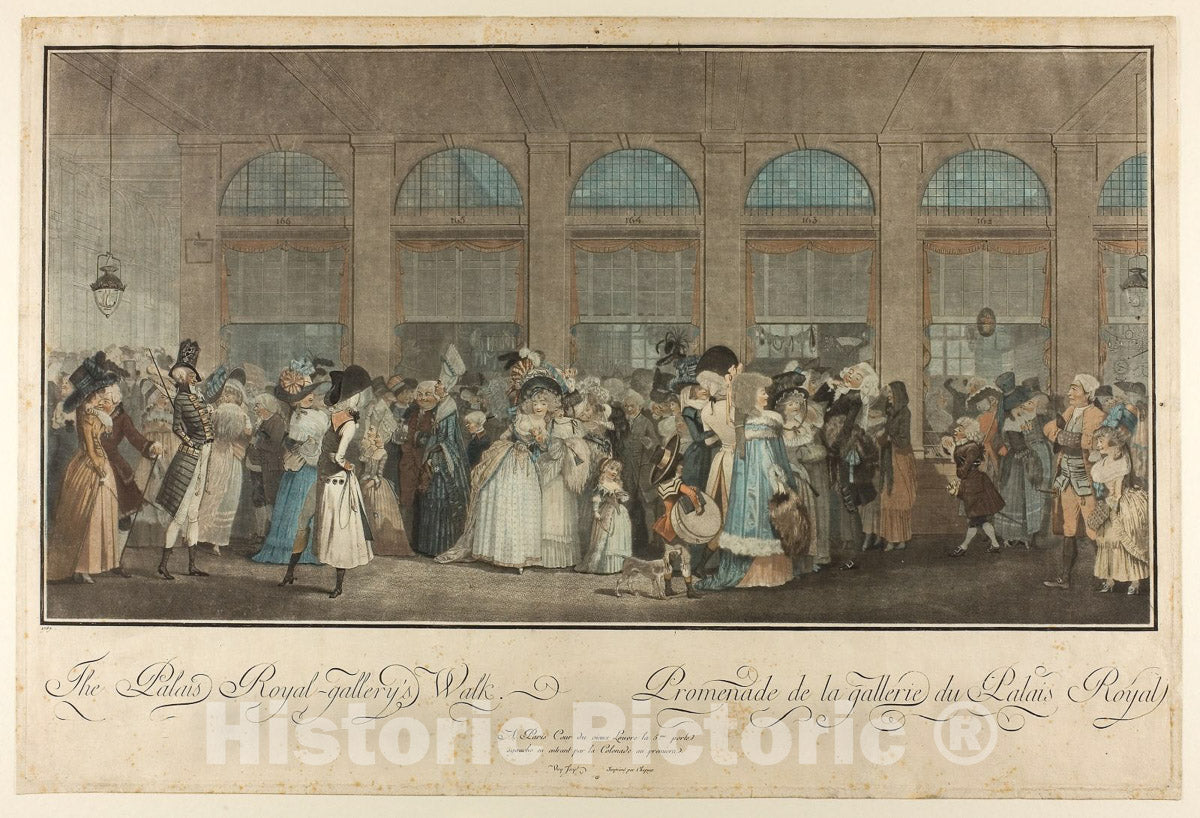 Art Print : The Palais Royal Gallerys Walk, Philibert Louis Debucourt, 1787, Vintage Wall Decor :