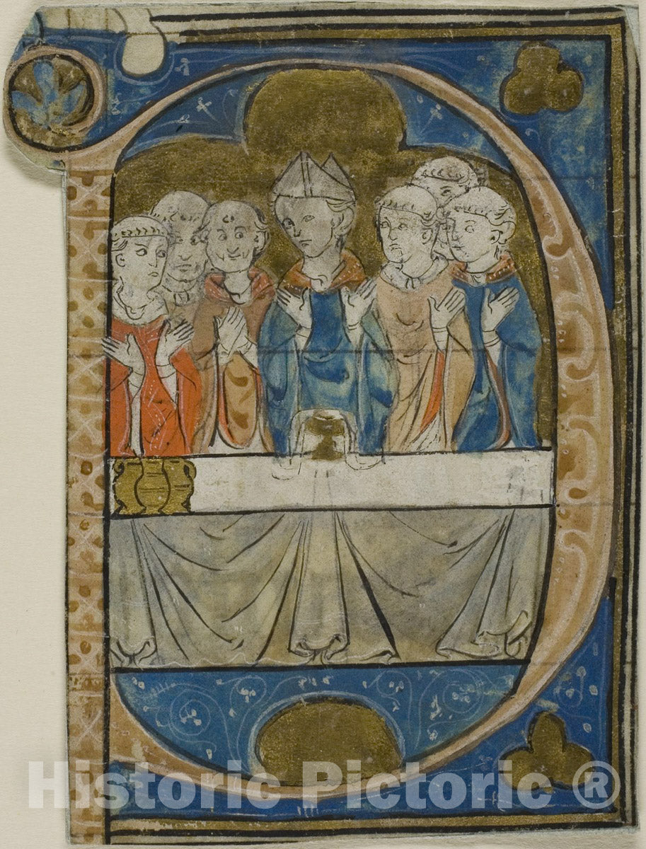 Art Print : Bishop at Mass in a Historiated Initial "P" from a Choirbook, c 1290, Vintage Wall Decor :
