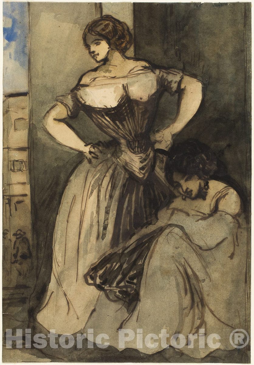 Art Print : Two Women, Constantin Guys, c 1835, Vintage Wall Decor :