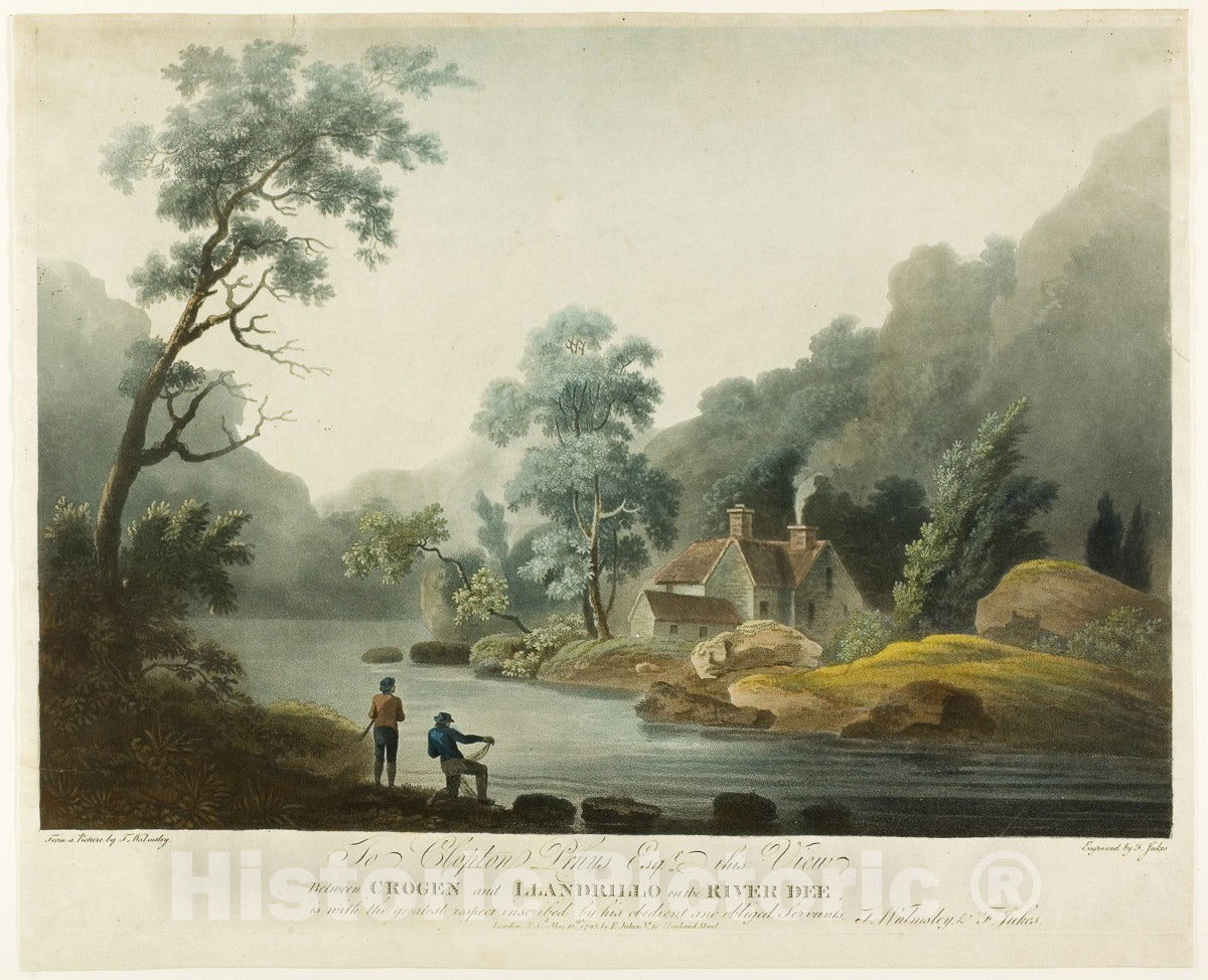 Art Print : Between Crogen &; Llandrillo on the R. Dee, Francis Jukes, c 1793, Vintage Wall Decor :
