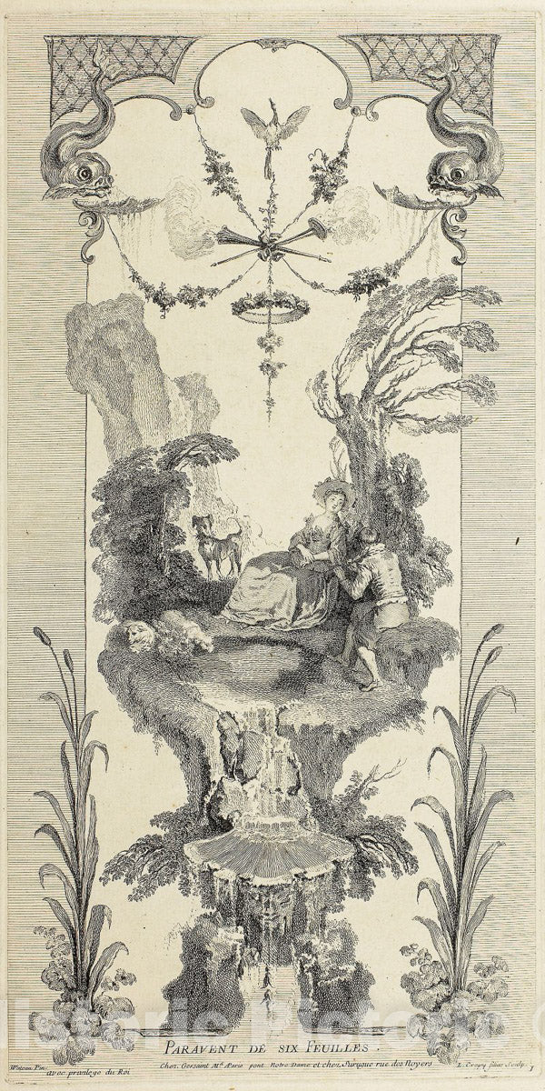 Art Print : Screen of Six Sheets (309), Louis Crepy, c 1700, Vintage Wall Decor :