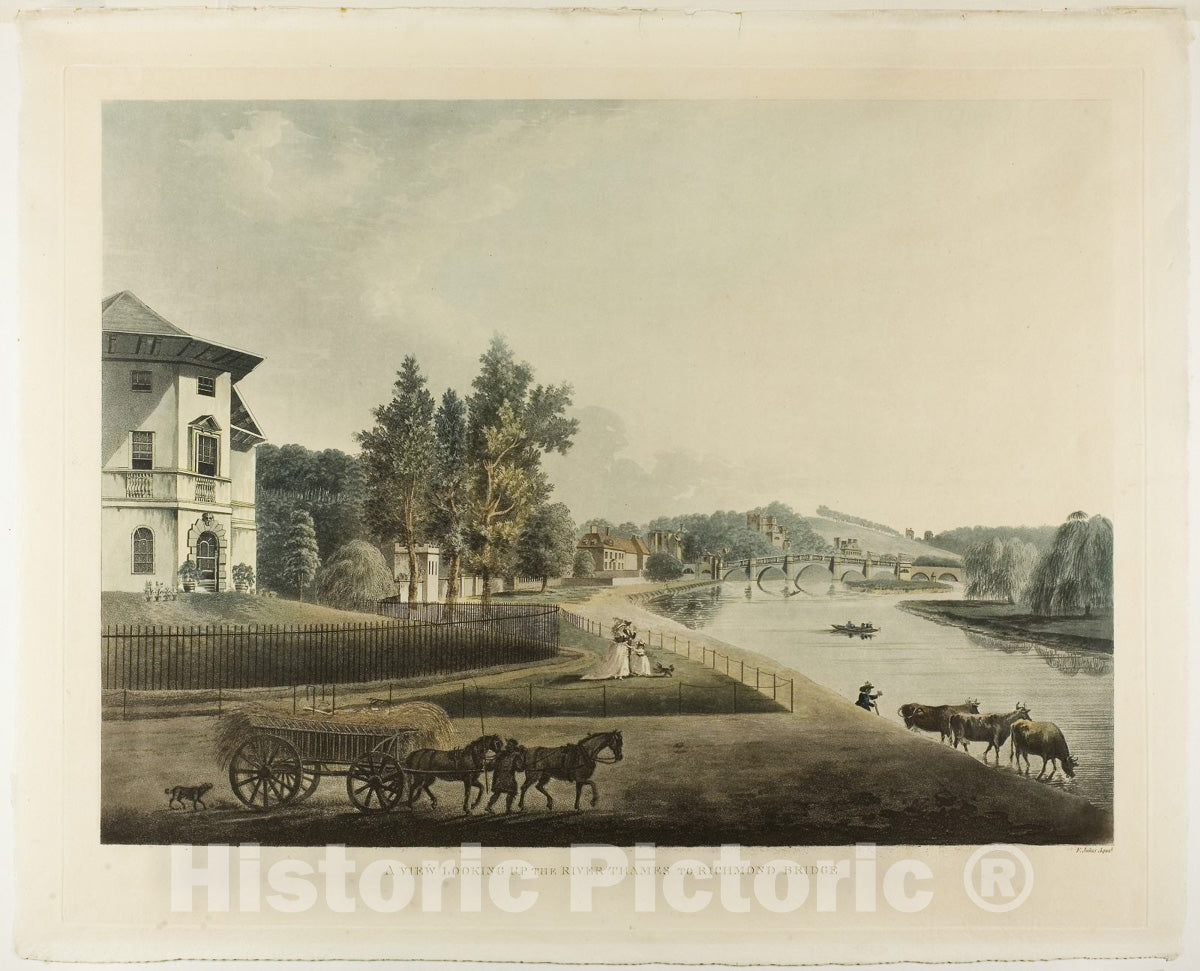 Art Print : A View Looking Up the River Thames to Richmond Bridge, Francis Jukes, c.1789, Vintage Wall Decor :