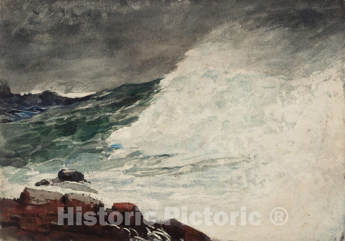 Art Print : Prouts Neck, Breaking Wave, Winslow Homer, 1887, Vintage Wall Decor :