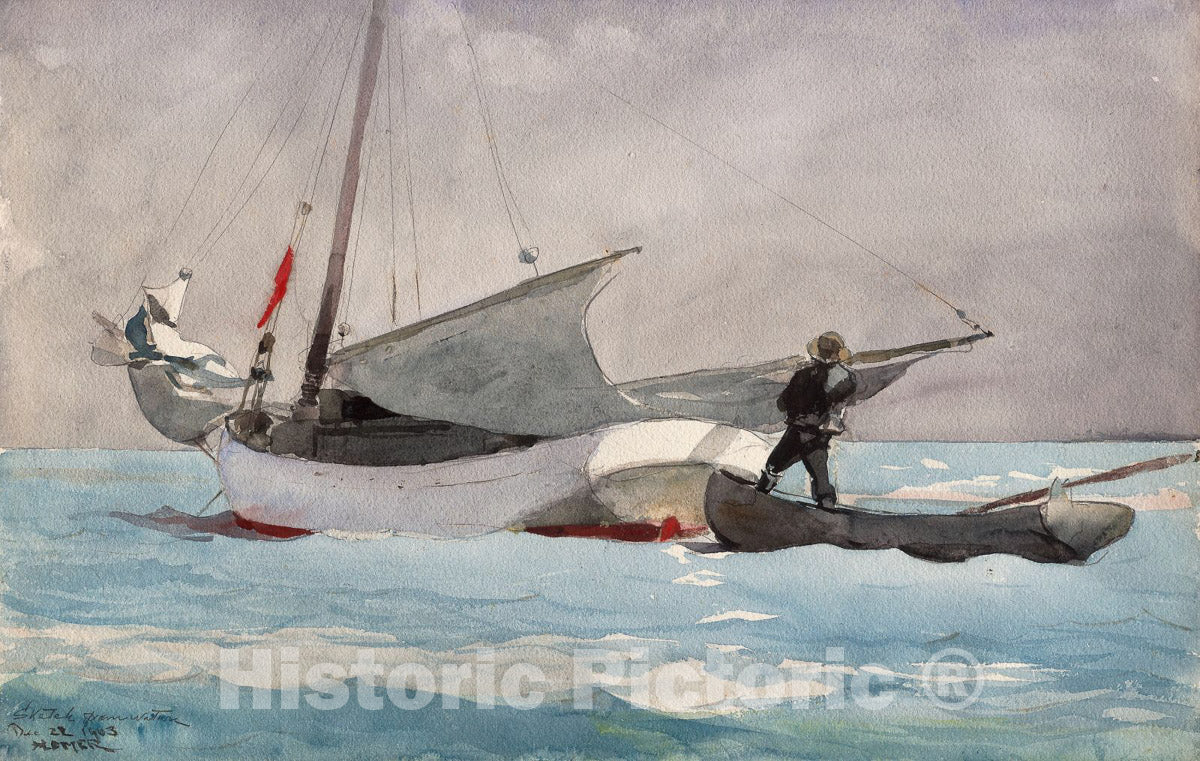 Art Print : Stowing Sail, Winslow Homer, c 1903, Vintage Wall Decor :