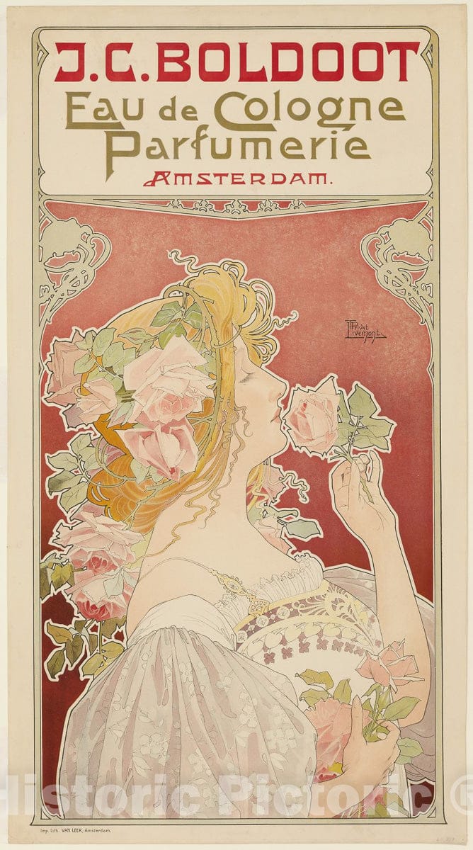 Art Print : J.C. Boldoot Eau de Cologne: Parfumerie Amsterdam, Privat-Livemont, c 1899, Vintage Wall Decor :