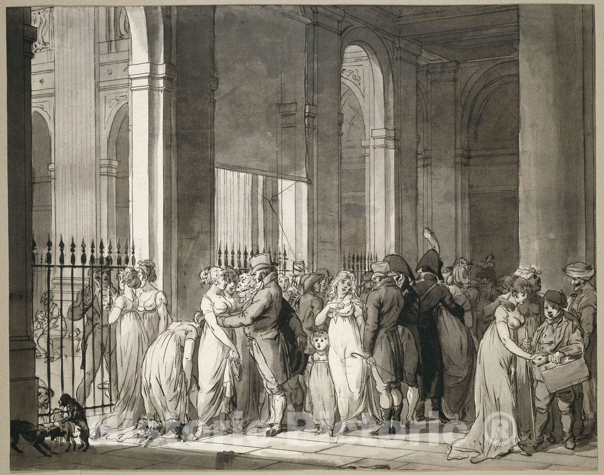 Art Print : The Arcades at the Palais-Royal, Louis Leopold Boilly, c.1783, Vintage Wall Decor :