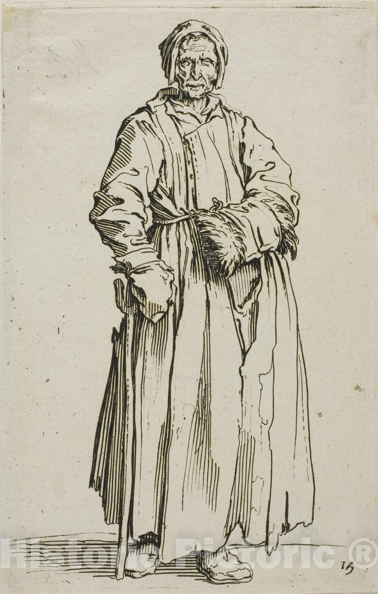 Art Print : The One-Eyed Woman, plate fifteen from The Beggars, Jacques Callot, c.1622, Vintage Wall Decor :