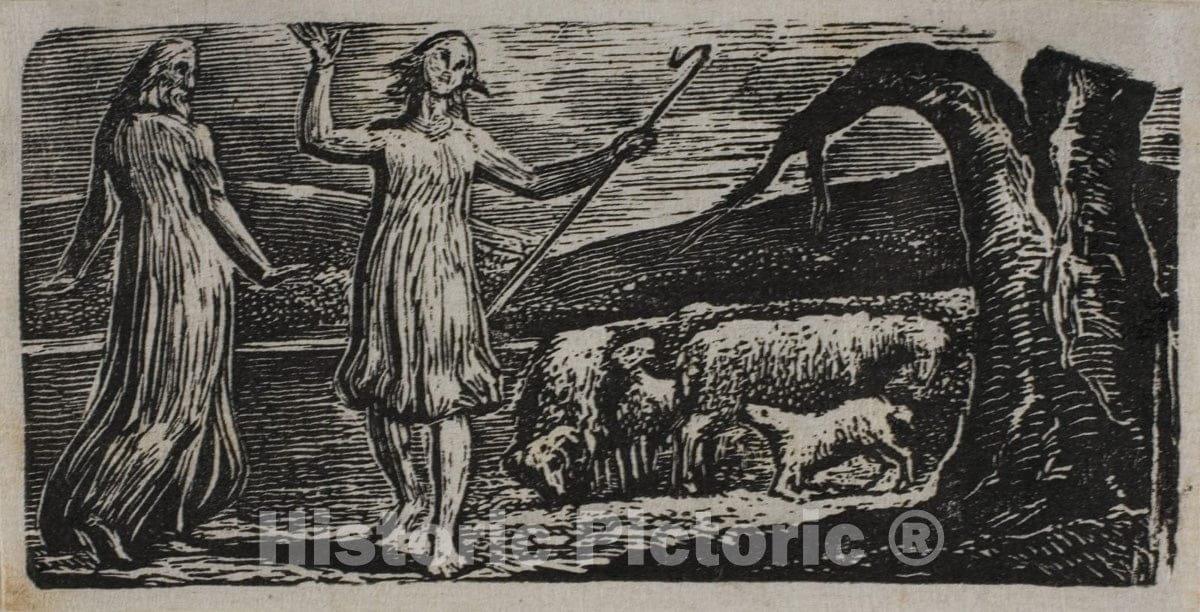 Art Print : Colinet Departs in Sorrow: Riven Trunk at Right, from The Pastorals of Virgil, William Blake, 1821, Vintage Wall Decor :