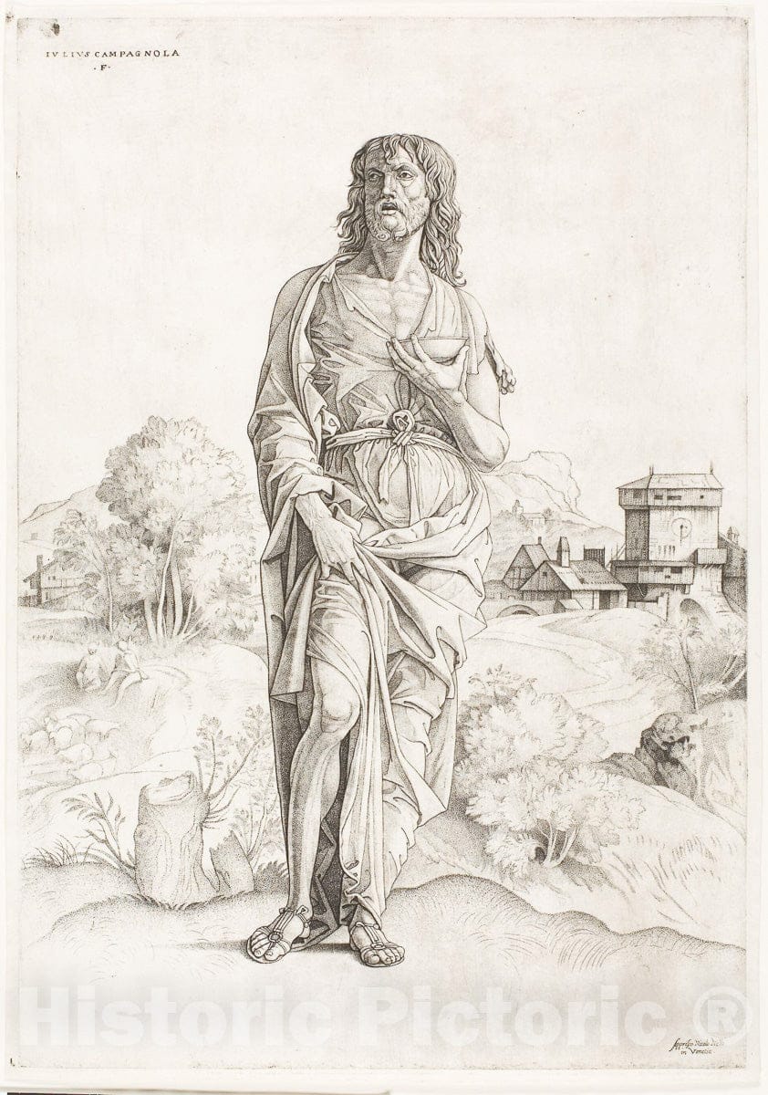 Art Print : Saint John the Baptist, Giulio Campagnola, c 1500, Vintage Wall Decor :