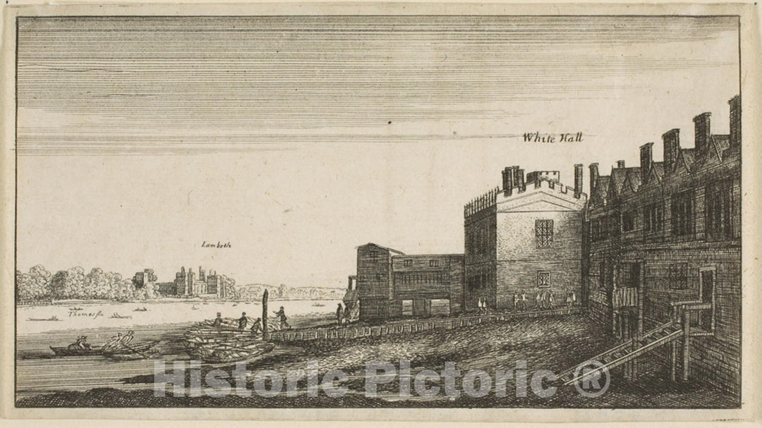 Art Print : View of Lambeth Palace from the River at Whitehall Stairs, Wenceslaus Hollar, c.1644, Vintage Wall Decor :
