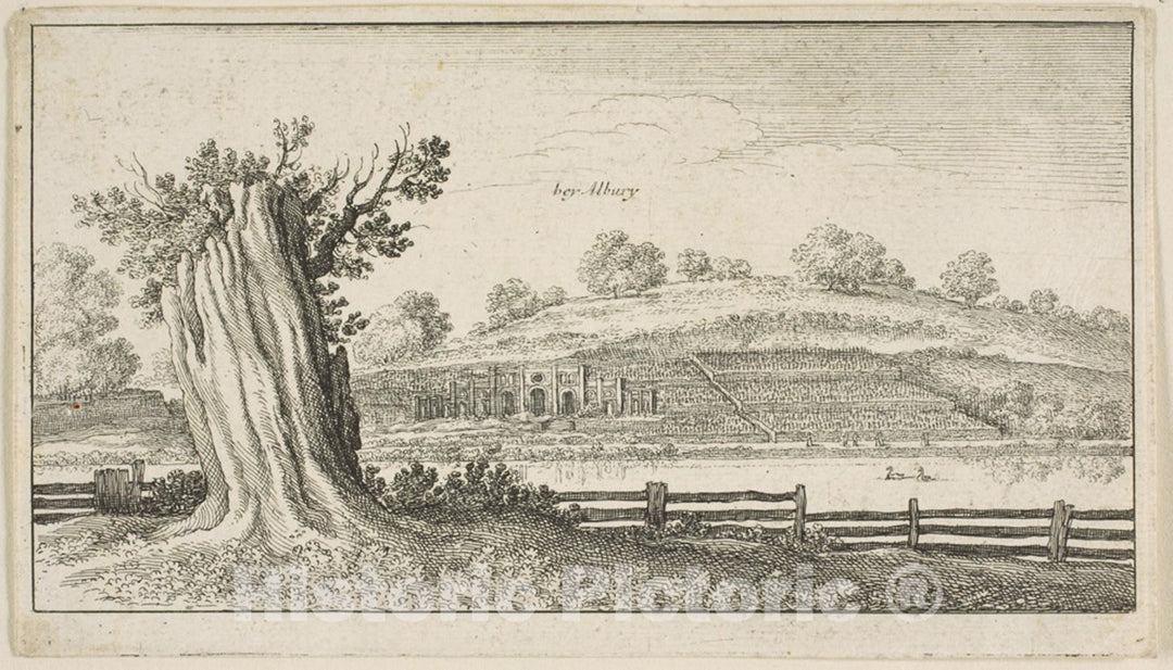 Art Print : Albury with Tree-Stump in Foreground, Wenceslaus Hollar, c 1640, Vintage Wall Decor :