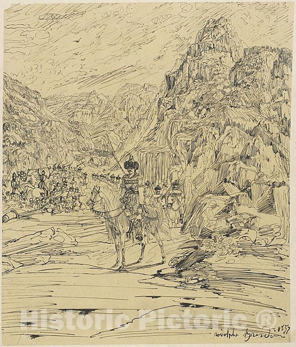Art Print : Battle in the Mountains, Rodolphe Bresdin, c 1857, Vintage Wall Decor :