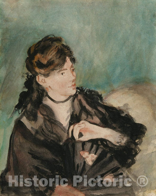 Art Print : Portrait of Berthe Morisot with a Fan, edouard Manet, 1874, Vintage Wall Decor :