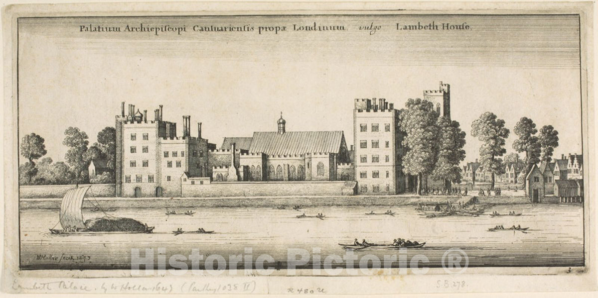 Art Print : Lambeth Palace from the River, Wenceslaus Hollar, 1647, Vintage Wall Decor :