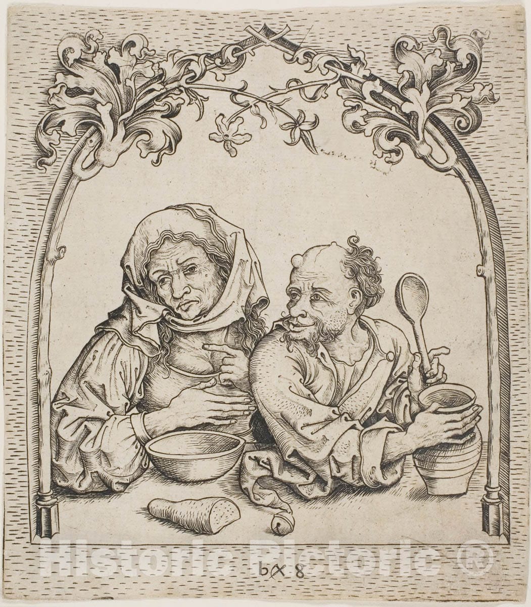 Art Print : Old Man and Woman at a Window, Master B x g, c 1475, Vintage Wall Decor :