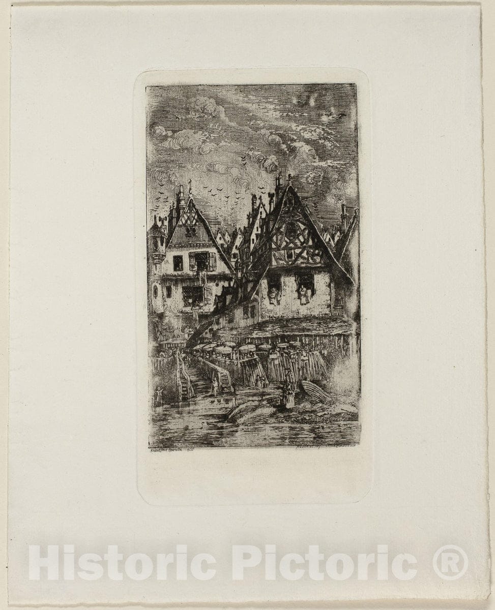 Art Print : Marketplace with Sunshades, Rodolphe Bresdin, c 1866, Vintage Wall Decor :
