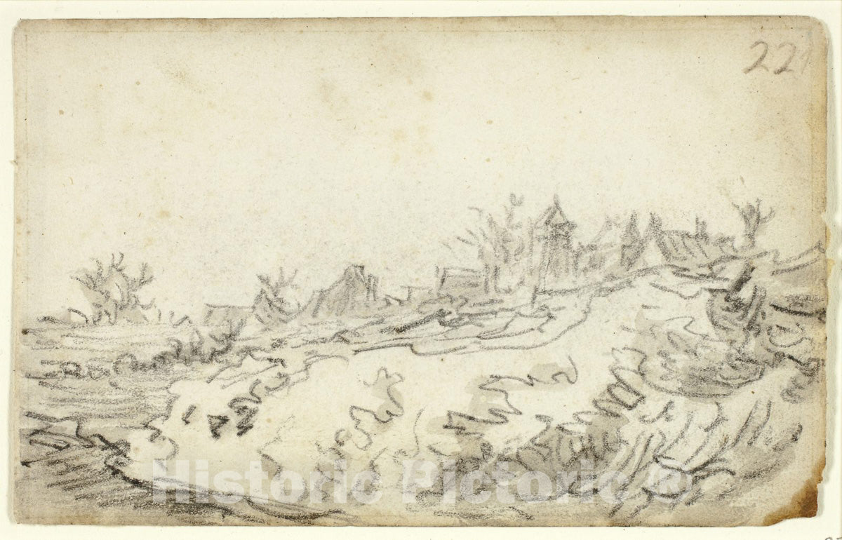 Art Print : Village on Sunny Hillside, Jan Van Goyen, c.1651, Vintage Wall Decor :