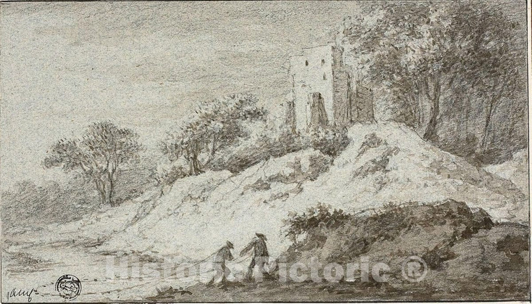 Art Print : Landscape with Two Figures and Castle on Hill, Allart Van Everdingen, c.1658, Vintage Wall Decor :