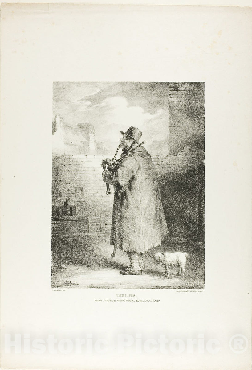 Art Print : The Piper, plate one from Various Subjects Drawn from Life on Stone, Jean Louis Andre Theodore Gericault , 1821, Vintage Wall Decor :