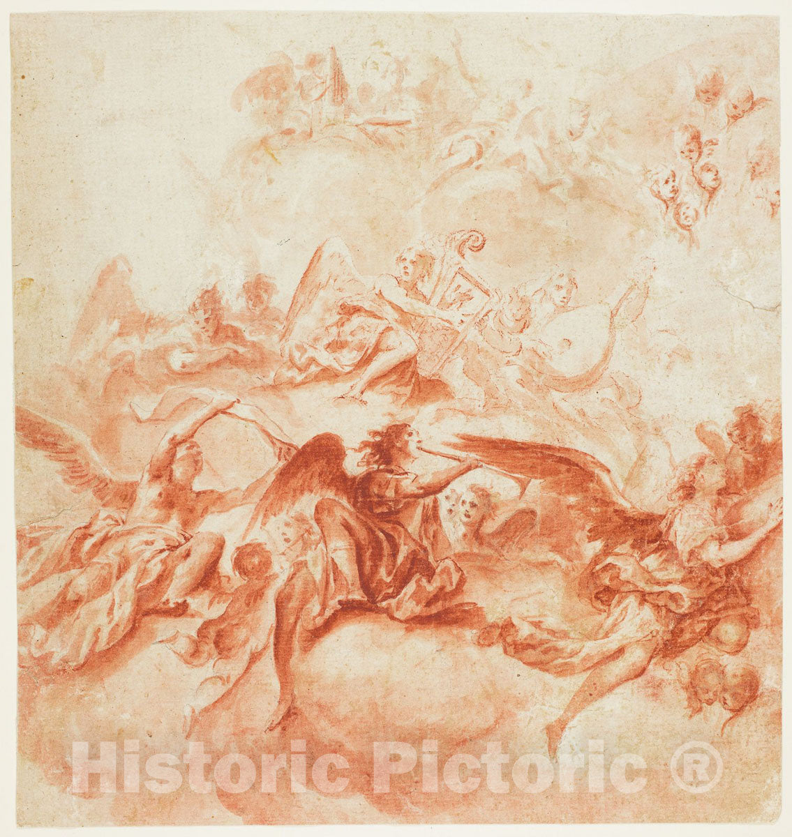 Art Print : Music-Making Angels, Vittorio Maria Bigari, c 1700, Vintage Wall Decor :