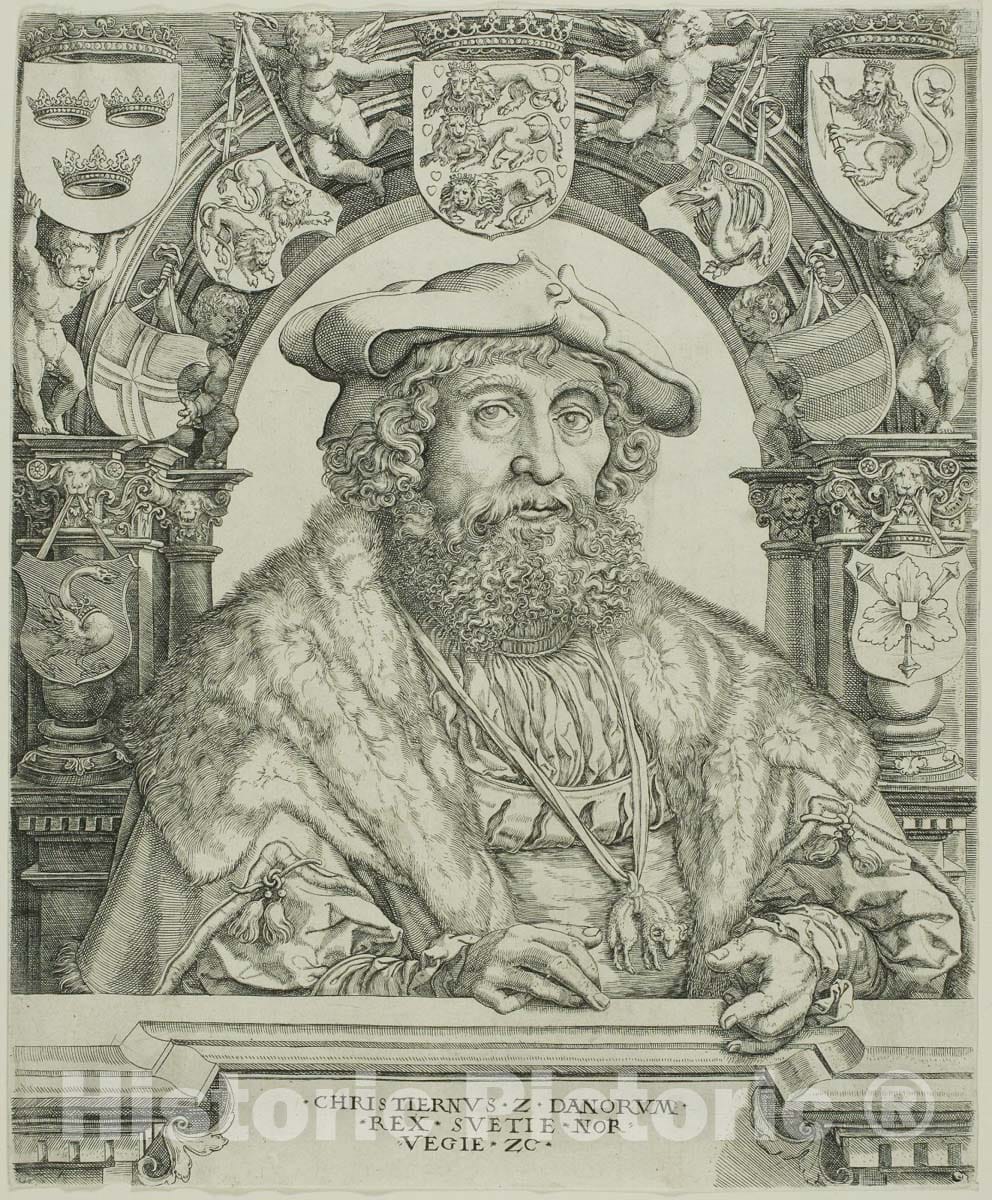 Art Print : King Christian II of Denmark, Jacob Binck, c.1530, Vintage Wall Decor :