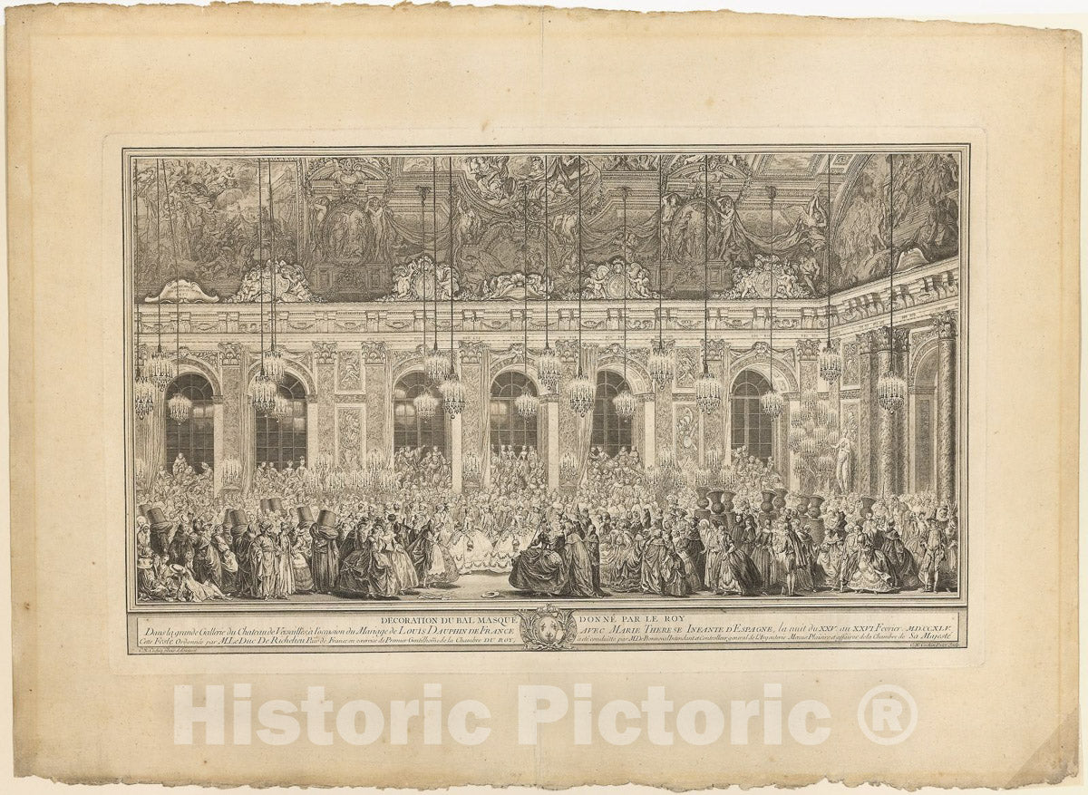 Art Print : Decoration for a Masked Ball given by the King, Charles Nicolas Cochin, I, c 1746, Vintage Wall Decor :