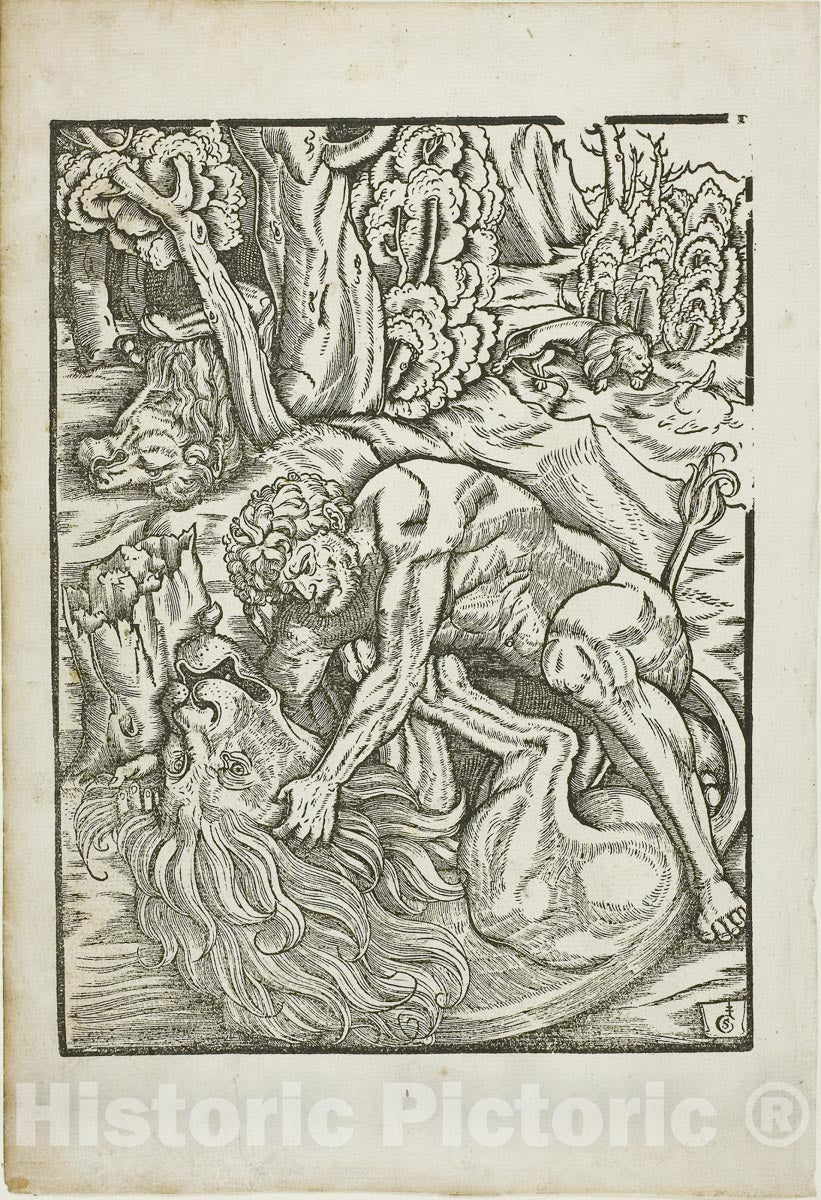Art Print : Hercules Strangling the Nemean Lion, from the Labors of Hercules, Gabriel Salmon, c.1528, Vintage Wall Decor :