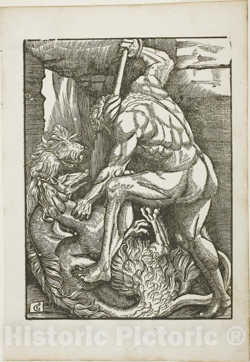 Art Print : The Labors of Hercules: Bringing Cerberus from the Lower World, Gabriel Salmon, c.1528, Vintage Wall Decor :