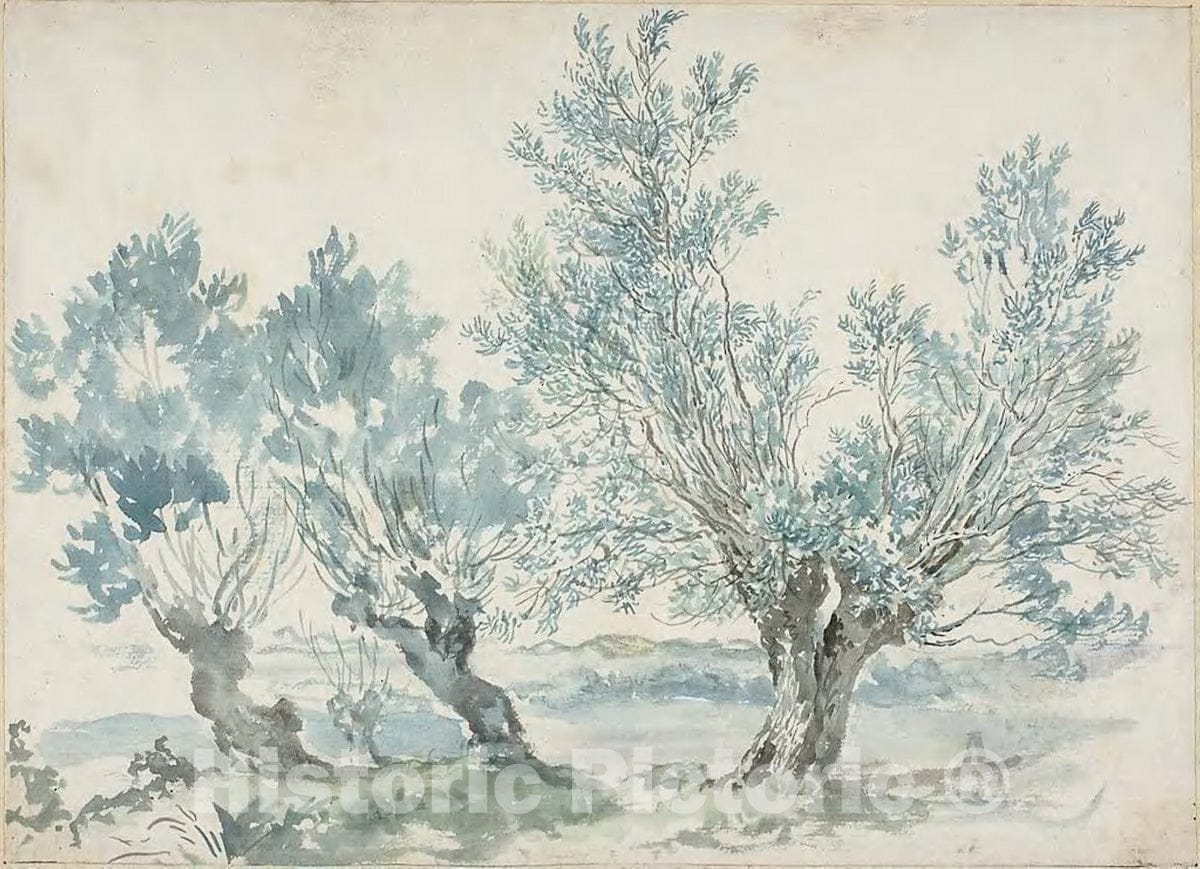 Art Print : Three Willow Trees, Louis Gabriel Moreau, c.1783, Vintage Wall Decor :