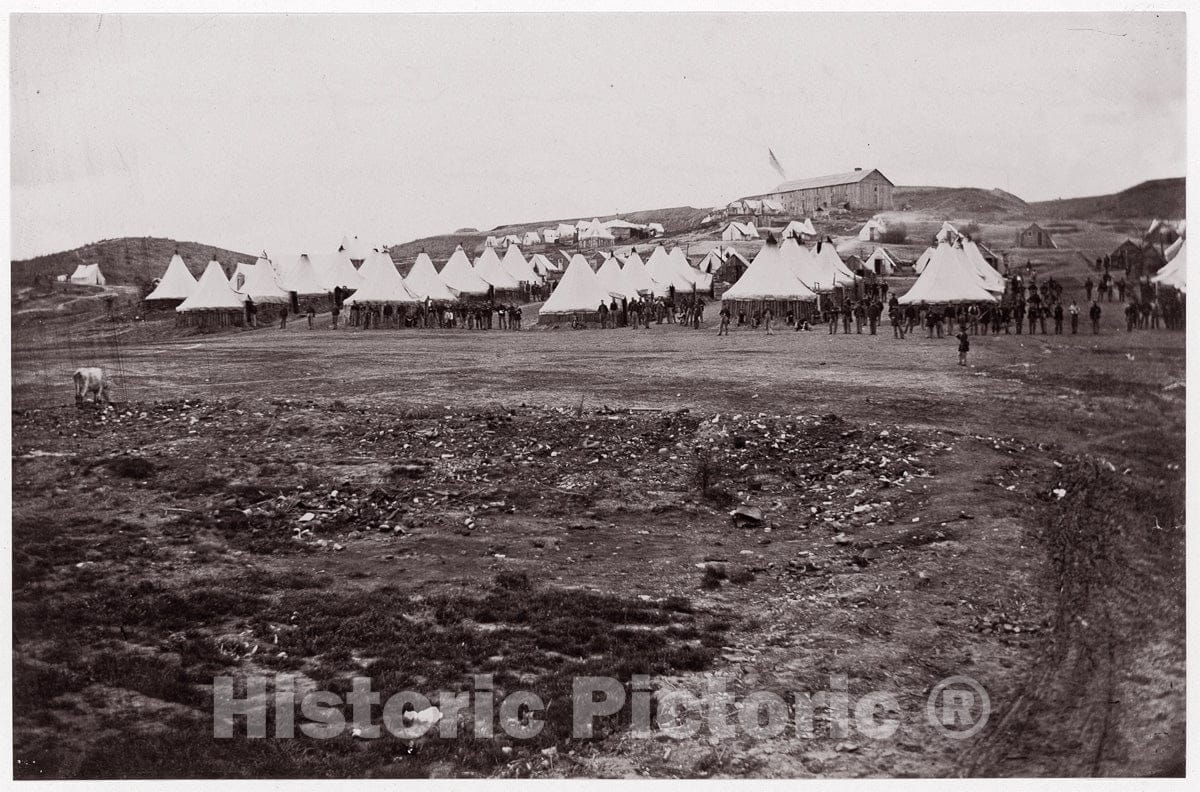 Photo Print : Formerly Mathew B. Brady - Camp of 34th Massachusetts Infantry Near Fort Lyon, Virginia 2 : Vintage Wall Art