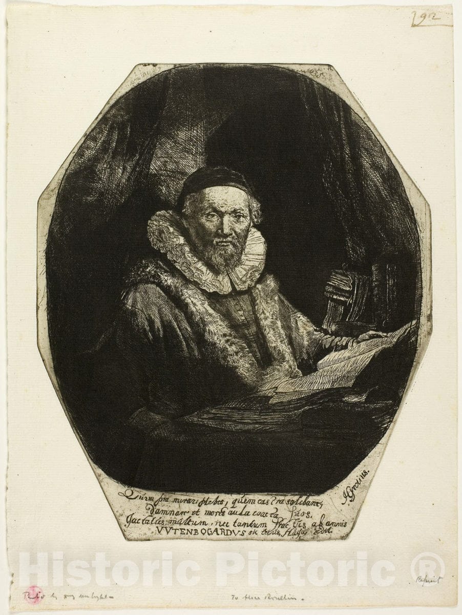 Art Print : Jan Uytenbogaert, Rembrandt Harmenszoon Van Rijn, 1635, Vintage Wall Decor :