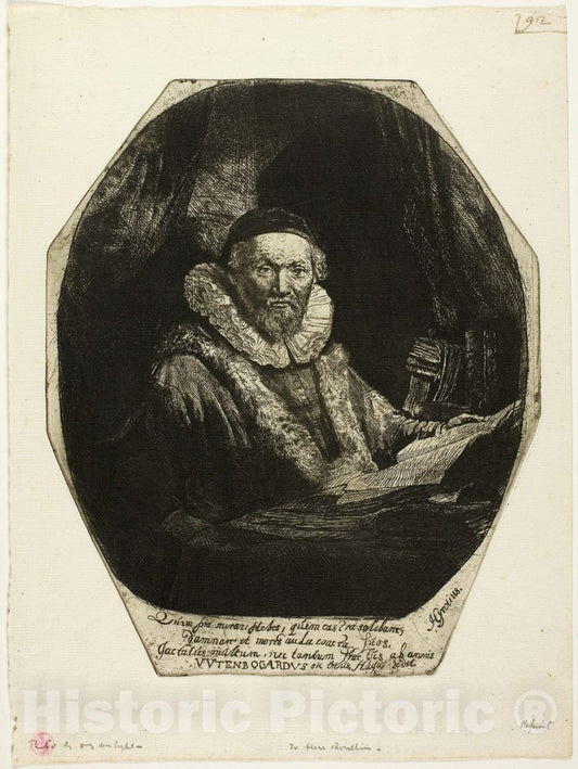 Art Print : Jan Uytenbogaert, Rembrandt Harmenszoon Van Rijn, 1635, Vintage Wall Decor :