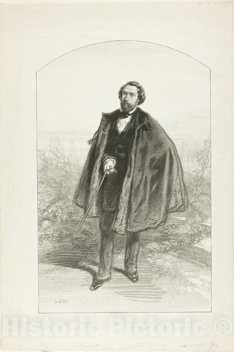 Art Print : Alfred de Musset, Paul Gavarni, c 1854, Vintage Wall Decor :