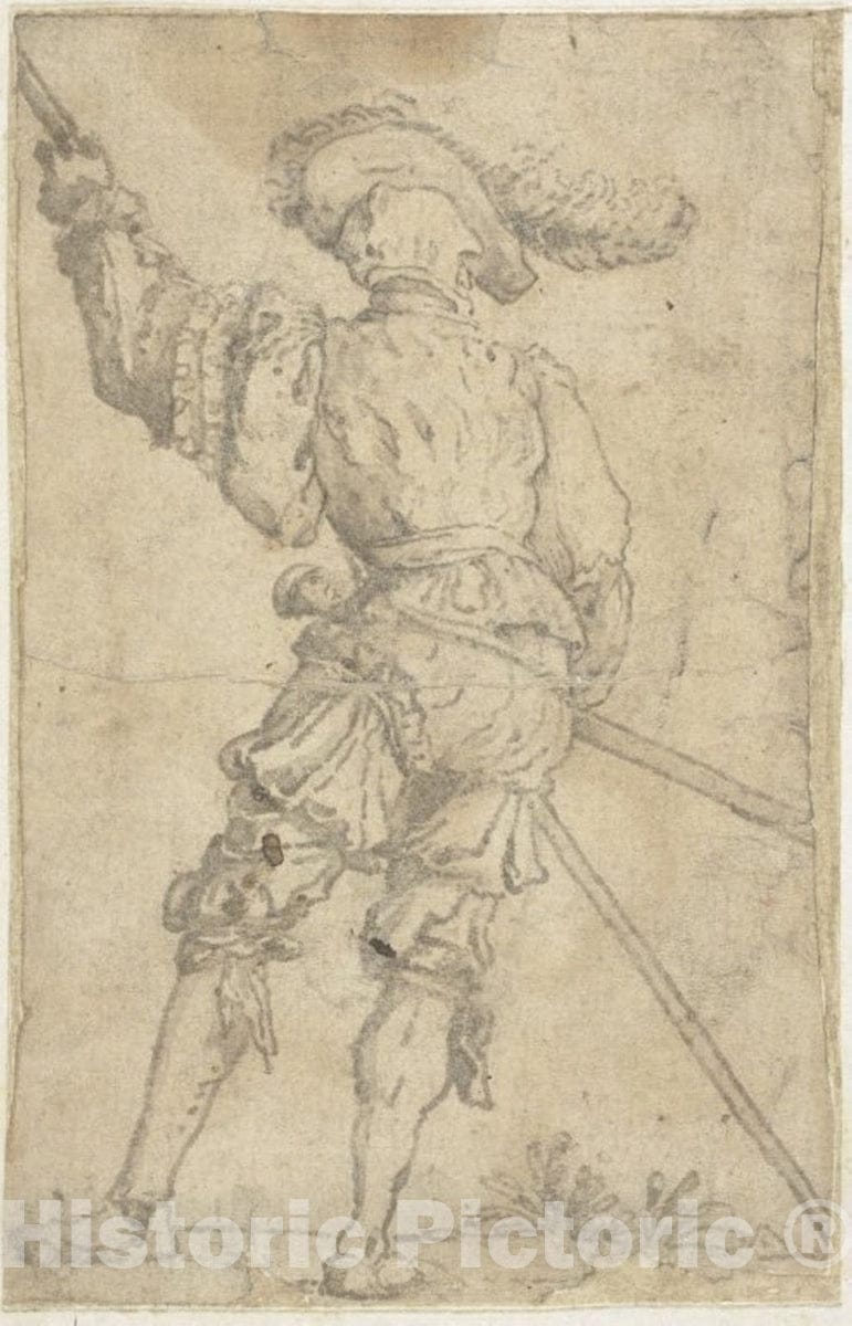 Art Print : Warrior Seen From the Back, Filippo Napoletano, c.1614, Vintage Wall Decor :
