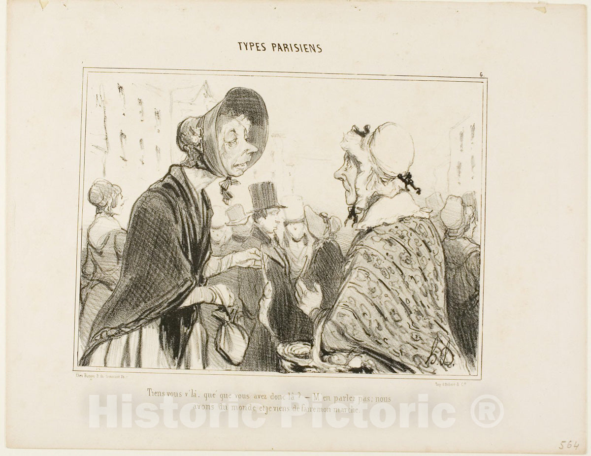 Art Print : Oh, here you are..... what do you have there?. plate six from Types Parisiens, Honore Victorin Daumier, 1839, Vintage Wall Decor :