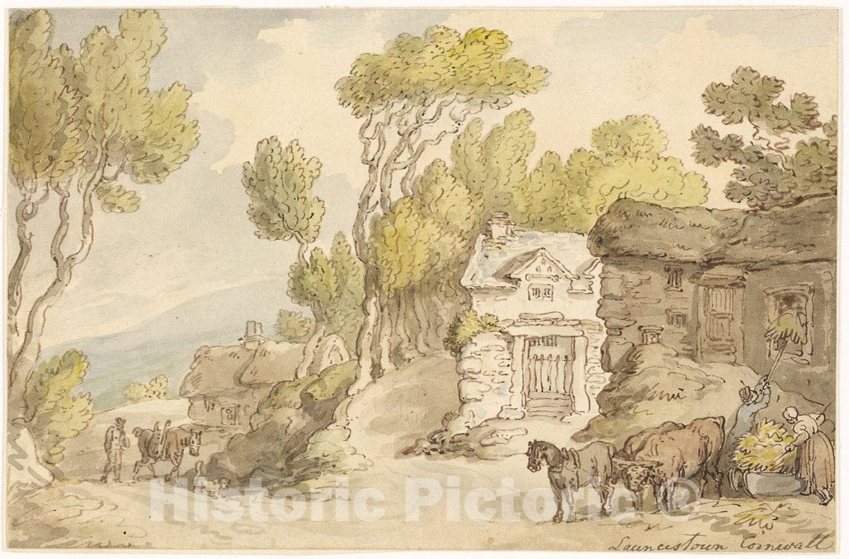 Art Print : Launcetown Cornwall, Thomas Rowlandson, c.1790, Vintage Wall Decor :