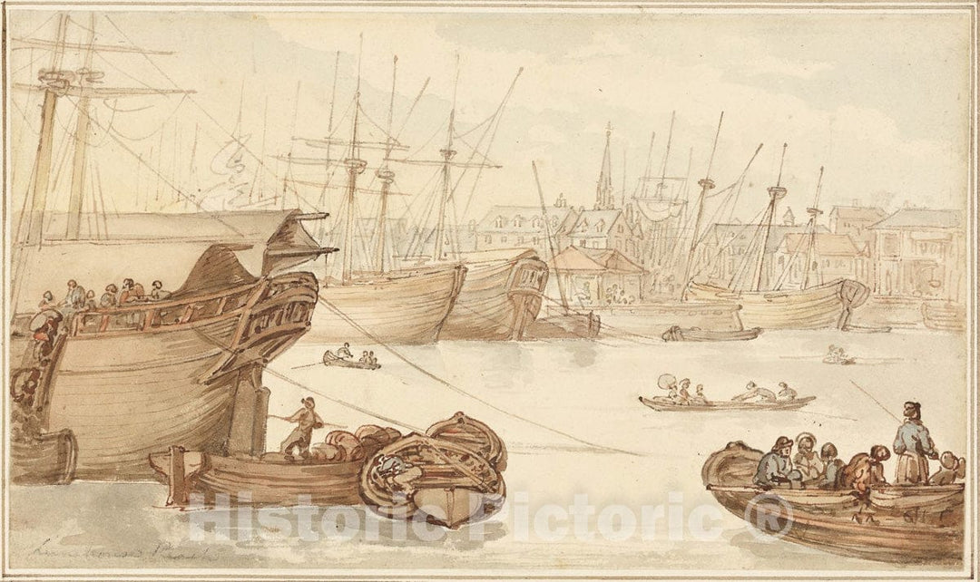 Art Print : Limehouse Reach, Thomas Rowlandson, c.1801, Vintage Wall Decor :
